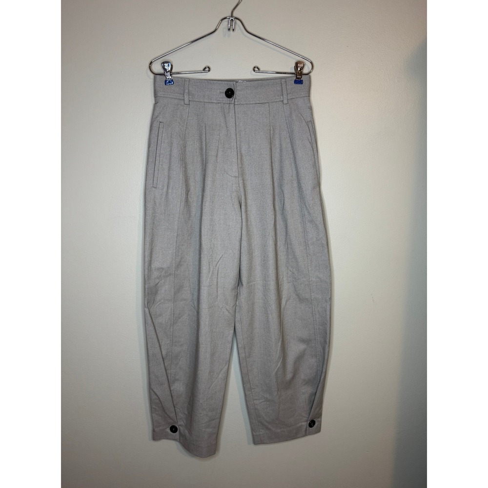 Zara Gray High Waisted Barrel Leg Trousers Button Cuff Tapered Pants Small